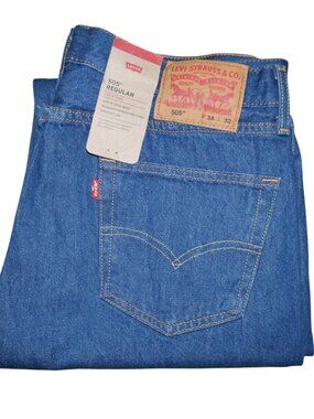 Levis 505 Regular Fit Jeans Men's Size 34x32 Straight Leg Blue Denim NWT